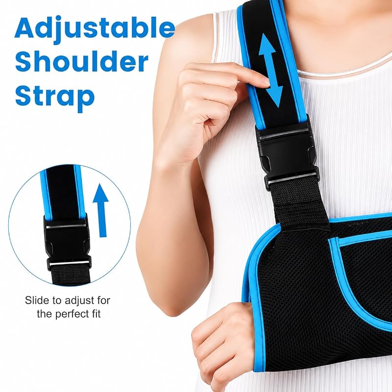 Arm Sling - Lightweight Breathable Mesh Immobilizer with Padded Shoulder Strap - Blue, M (Middle)