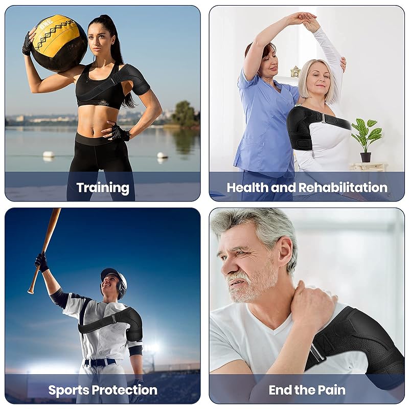 AIRE Shoulder Brace for Men & Women - Adjustable Recovery Support, Rotator Cuff Pain Relief, Black, One Size
