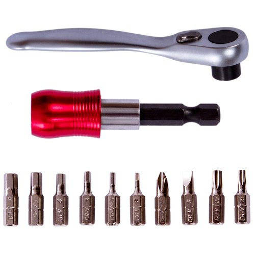 YBEKI Bike Repair Tool Kit Set - Bicycle Multi-Tool Kit with Ratchet Reversible Tool & 10 Tool bits, Bone Wrench, Bike Portable Tool Bag. 6 Month Warranty (Ratchet Tool + tire Tool)