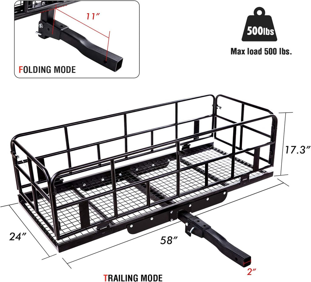 Steel Cargo Carrier Rack by Hitch Mount Basket | Foldable Design for 2-Inch Trailer Hitches