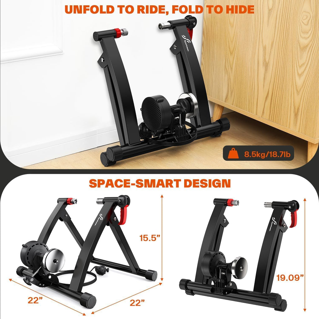 Sportneer Bike Trainer - Magnetic Stationary Stand for 26-28" & 700C Wheels | 6 Adjustable Resistance Levels