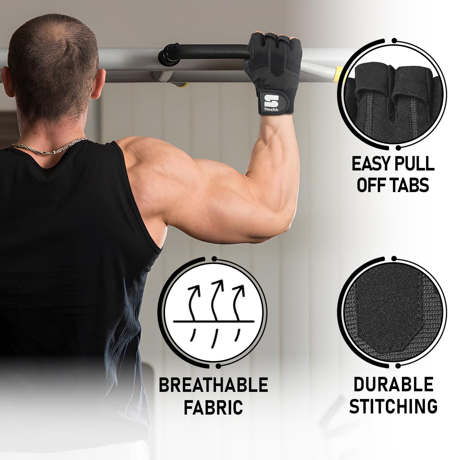 Stealth Sports Weight Lifting Workout Gloves Men Women Non-Slip Gel Padded Grip Full Palm Protection for Pull ups Gym Training Fitness Weightlifting Bodybuilding Exercise Gloves,R7 - Black (XL)