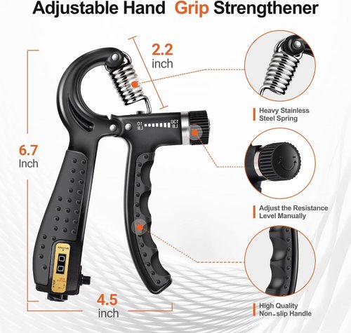 Grip Strength Trainer Kit - 5 Pack Adjustable Resistance Hand Grippers & Finger Exercisers for Muscle Recovery