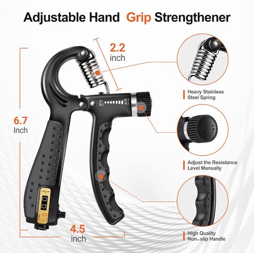 WATMAID Grip Strength Trainer Kit (5 Pack) Adjustable Resistance Hand Gripper,Finger Exerciser,Hand Extension Exerciser,Stress Relief Ball and Forearm Workout Ring for Muscle Building Injury Recover (Black)