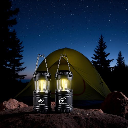 Lightahead Portable Outdoor LED Camping Lantern Set - Collapsible & Ideal for Emergencies | Black