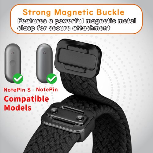 2-in-1 Wristband & Neckband for Plaud NotePin & NotePin S AI Voice Recorder - High-Clarity PC Case & Breathable Magnetic Nylon Strap & Adjustable Neck Strap - Sports, Business, Men & Women (Black)