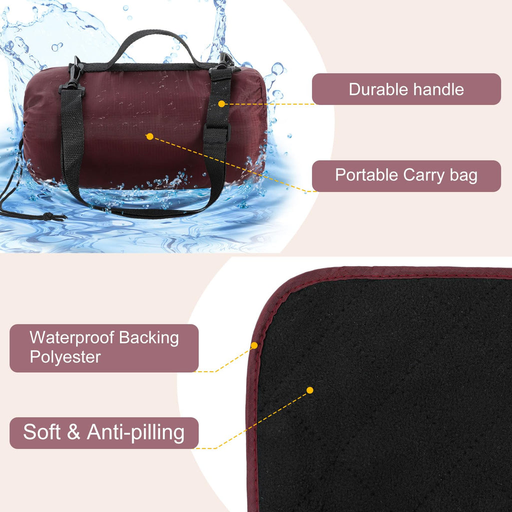 Tranqun 2 Pcs Large Waterproof Outdoor Blanket 78 x 55'' Windproof Blanket Quilted Waterproof Fleece Sandproof Foldable Warm Stadium Blankets for Camping Picnic Sporting Event Cold Weather(Dark Red)