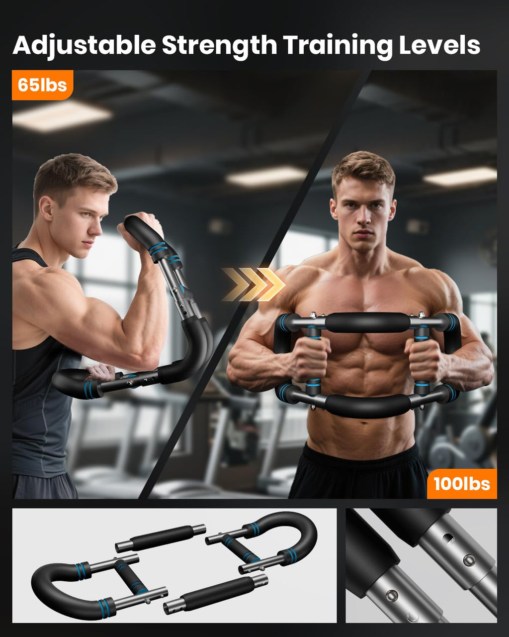 Upgraded Twister Arm Trainer, Adjustable Chest Workout Equipment, Portable Arm Exerciser for Upper Body Strength Training, Detachable Power Twister Bar for Home Gym Fitness (Blue 30-90 lbs)