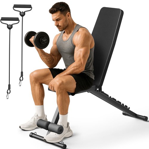 Adjustable Weight Bench for Home Gym, 7 Backrests Foldable Workout Bench for Dumbbell Exercise Full Body Exercise, Compact for Small Spaces, Incline Decline Flat Bench with 2-Second Quick Folding