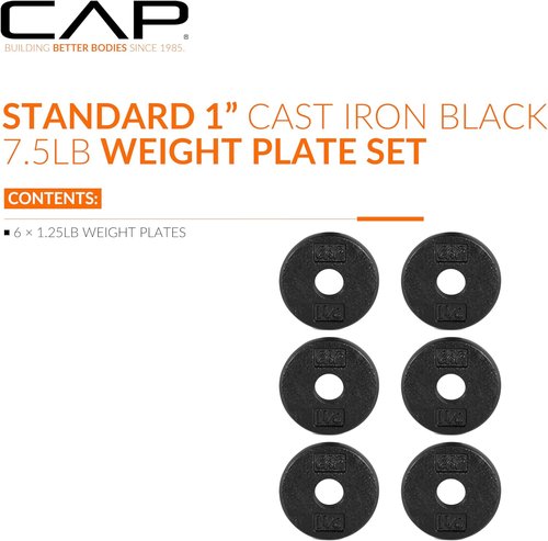 CAP Barbell Standard 1-Inch Cast Iron Weight Plates - Durable Singles & Sets | 1.25-50 lbs Options