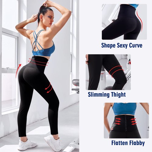 KUMAYES Sauna Leggings for Women Sweat Pants High Waist Compression Slimming Hot Thermo Workout Training Capris Body Shaper (Black, X-Large)