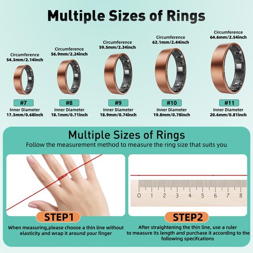 Free Shark Smart Ring with Sleep Monitoring, Step Counting, Heart Rate, Blood Oxygen for iOS and Android, No Subscription Fee, IP68 Waterproof Health Tracker (Rose Gold, 8)