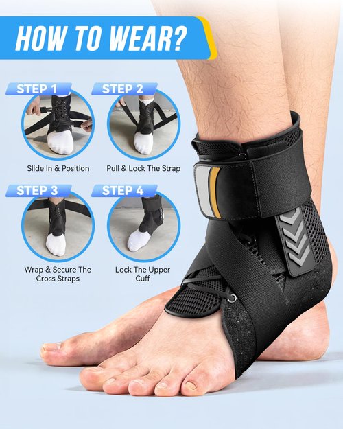 Goldeer Slim-Fit Ankle Brace for Both Feet with Quick Lace Up and 2 Side Shaped Pads, Air Fabric Cool Ankle Support Brace for Women Men Sprained Ankle, Ankle Stabilizer for Sport, Daily Activities, Injury Recovery and Gym(M)