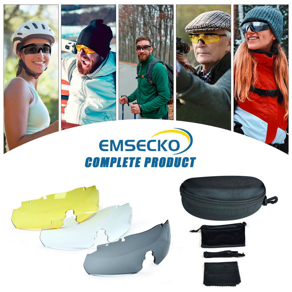EMSECK Tactical Goggles – Airsoft & Shooting Safety Glasses with UV400 Protection & 3 Interchangeable Lenses – Impact Resistant, ANSI Z87.1 Certified – for Hunting, Outdoor Sports & Tactical Use