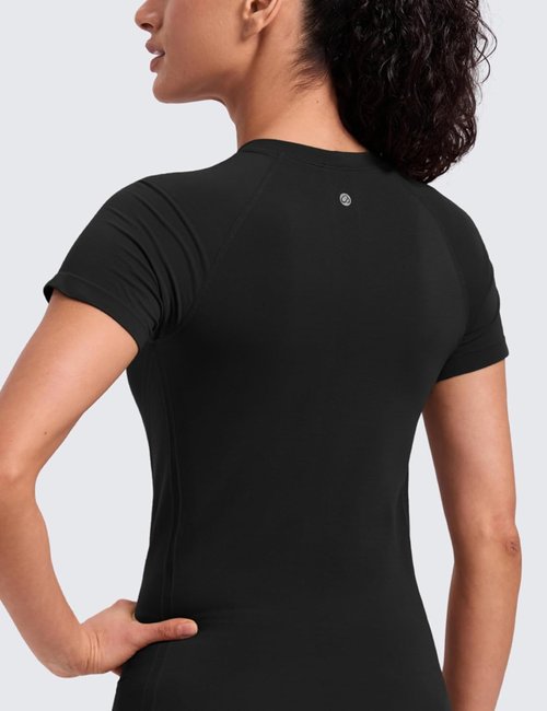 CRZ YOGA Seamless Workout Tops for Women - Breathable Short Sleeve Athletic Tees | Hip Length Gym & Yoga