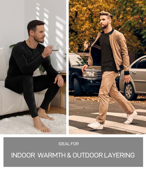 wirarpa Men's Long Johns Thermal Underwear Set Fleece Lined Base Layer Long Sleeve Top and Bottom for Winter Warmth Black Medium