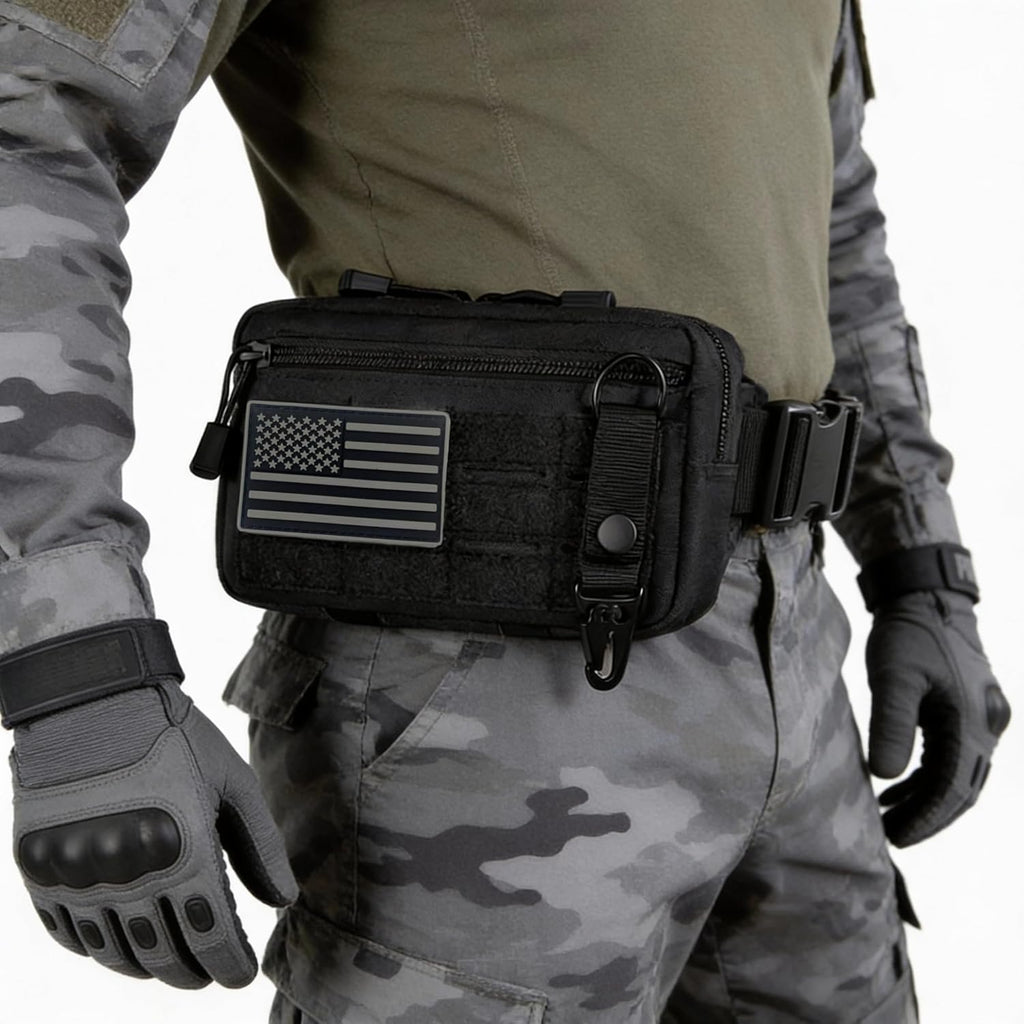 Skiennix Tactical Molle Pouch - Utility Laser Cut EDC Tool Holder with US Flag Patch for Dad