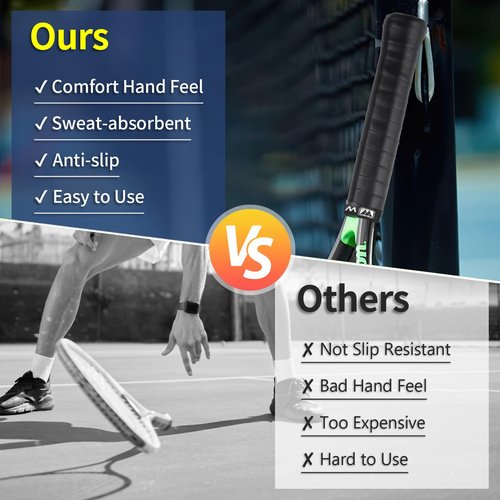 COIDEA Tennis Racket Grip Tape, 6 Pack Precut Anti Slip Tennis Grip Tape, Super Absorbent Dry Feel Tennis Grips Overgrip for Tennis, Pickleball, Black