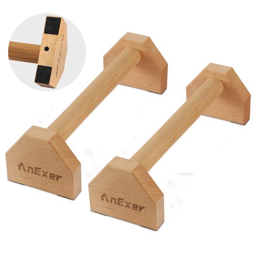 AnExer 40CM Push Up Bars Stands with Non-Slip Base, 2 PCS Wooden Parallettes Handle Stands Grip for Men Strength Training, Planks Calisthenics