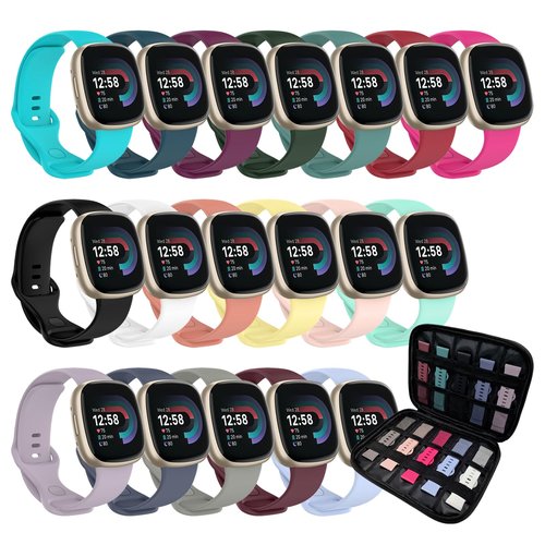 HAYONLIY 18 Pack Sport Bands with Storage Case Compatible for Fitbit Versa 3/Versa 4/Fitbit Sense/Sense 2,Soft Breathable Waterproof Strap for Women Men