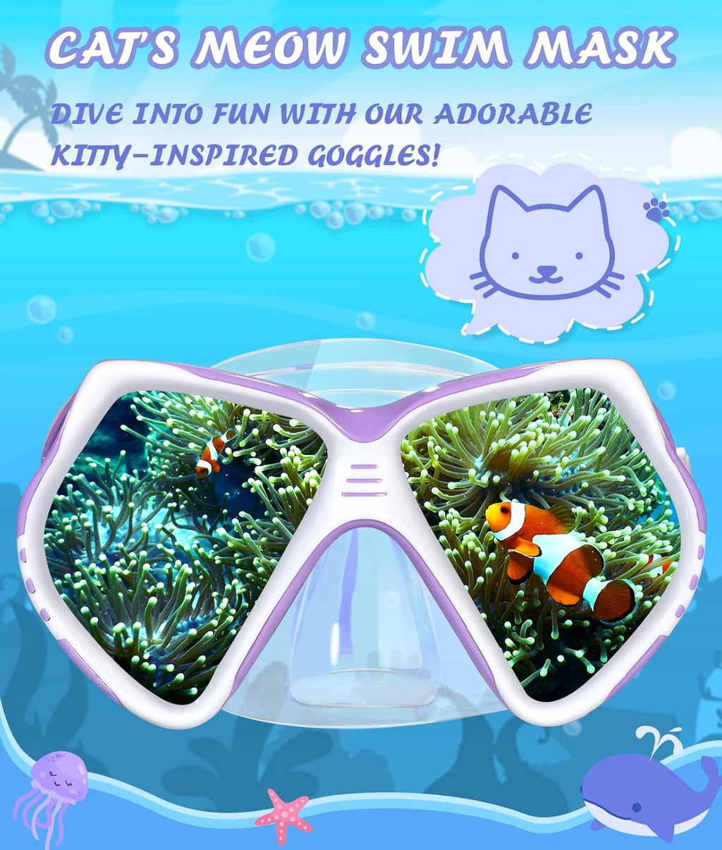 Seago Kids Swim Goggles - Anti-Fog Snorkel Mask with Nose Cover | Panoramic Clear View, Silicone Seal for Ages 6-14