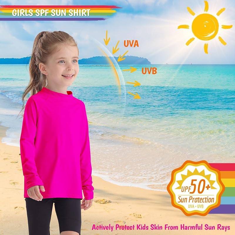 Rash Guard Swim Shirt for Kids 0-16Y UPF 50+ Neon Pink 5T