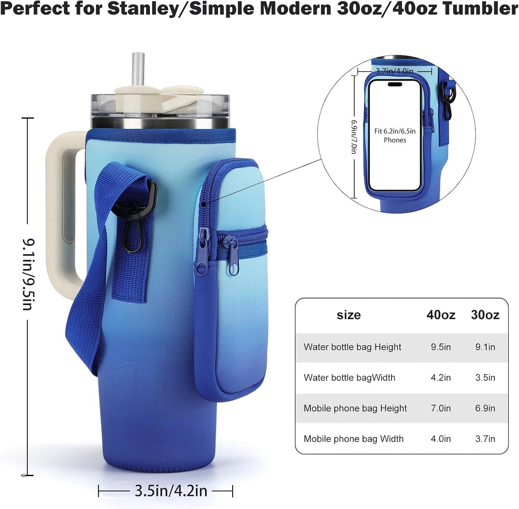 Stanley Water Bottle Carrier Bag - Neoprene Holder with Phone Pocket & Adjustable Straps | Fits 40/30 oz Tumblers