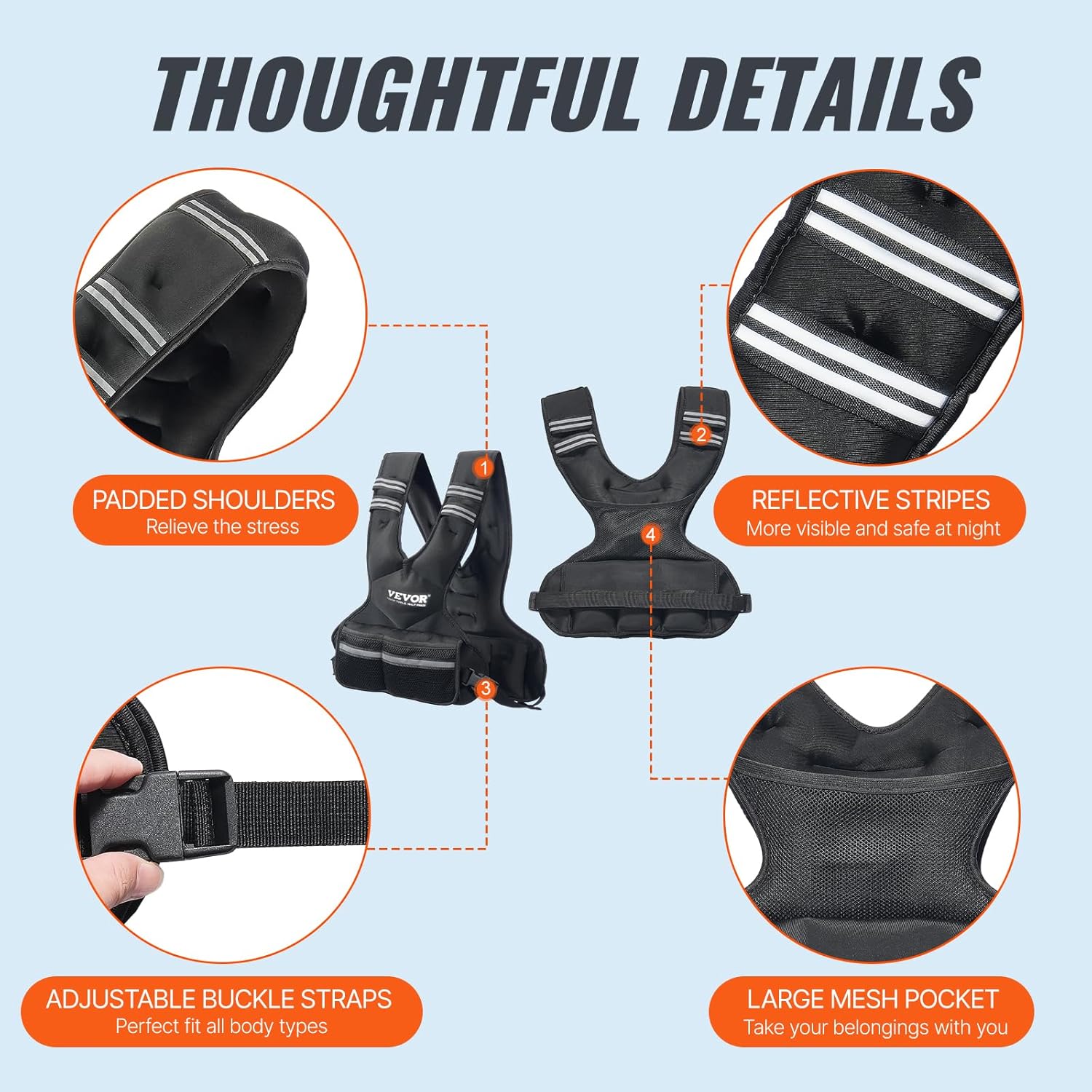 VEVOR Adjustable Weighted Vest - 11-40lbs for Strength Training | Reflective Stripe for Safety