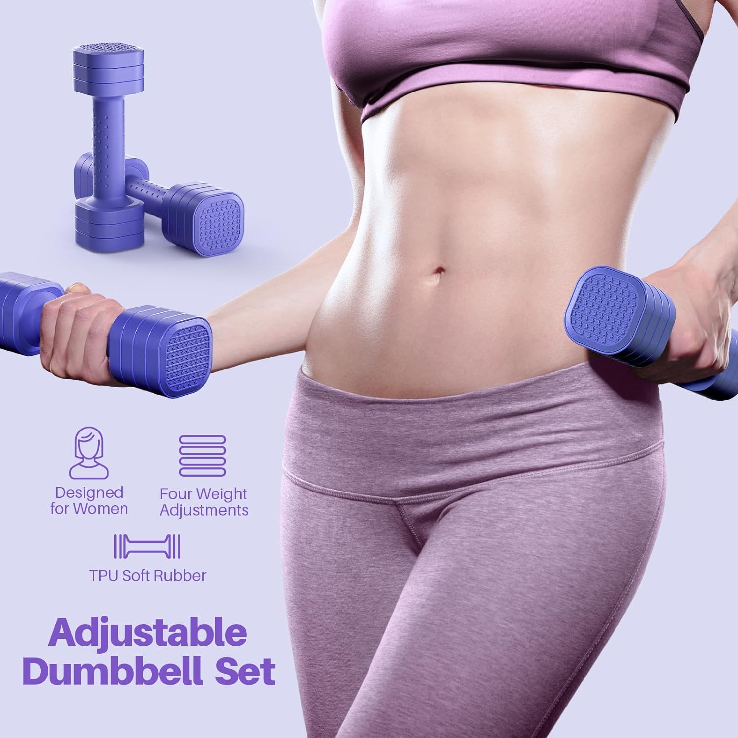 Zempox Adjustable Dumbbell Set - 4-in-1 Free Weights for Women | 2lb, 3lb, 4lb, 5lb Options with Soft Rubber Handle