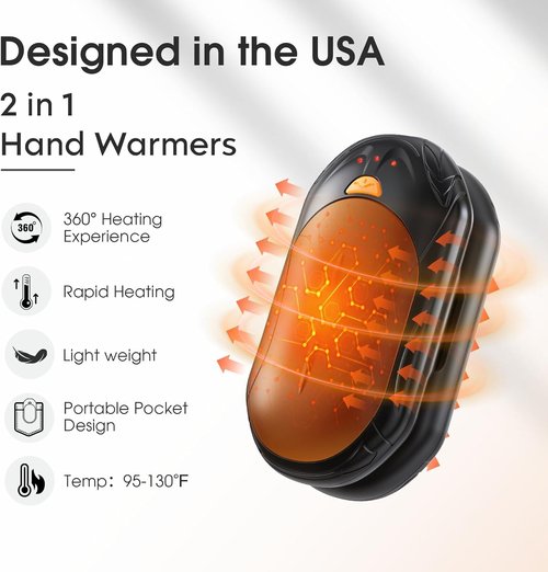 AI Hand Warmers - Rechargeable 2-Pack with Smart Chips | 20 Hours of Safe Heat for Outdoor Activities