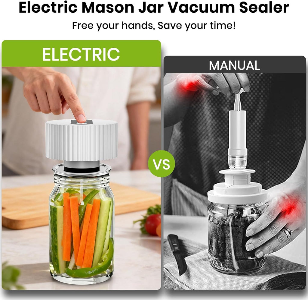 Skiennix Electric Mason Jar Vacuum Sealer Kit - One-Touch Sealing for Wide & Regular Jars | Portable Gift for Mom & Grandma
