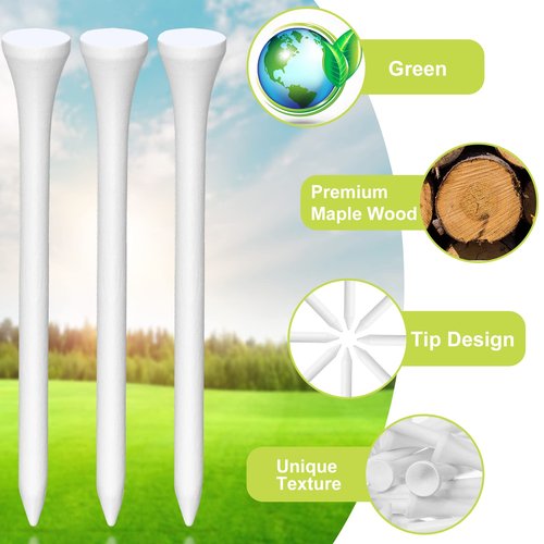 Vinsot 1000 Pcs Golf Tees Bulk 3-1/4 '' Wooden Bamboo Tees Decoration for Men Women Clubs Golf Ball Theme Party Accessories School Supplies(White,Solid)