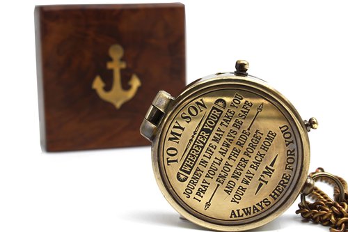 to My Son Never Forget That I Love You Motivational Gift Inspirational Quote Engraved Handmade Compass Boy’s Room Décor Graduation Back to School Birthday Sentimental Gift for Son from Mom and Dad