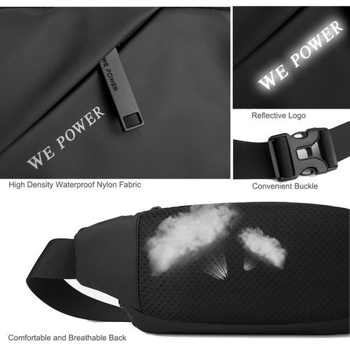 Waterproof Fanny Pack for Men & Women, Travel Fanny Pack Cross Body Sling Bag Crossbody Belt Bag Chest Anti Theft Waist Pack Purse Small for Outdoor, Cycling, Hiking, Running, Phone Holder-Black