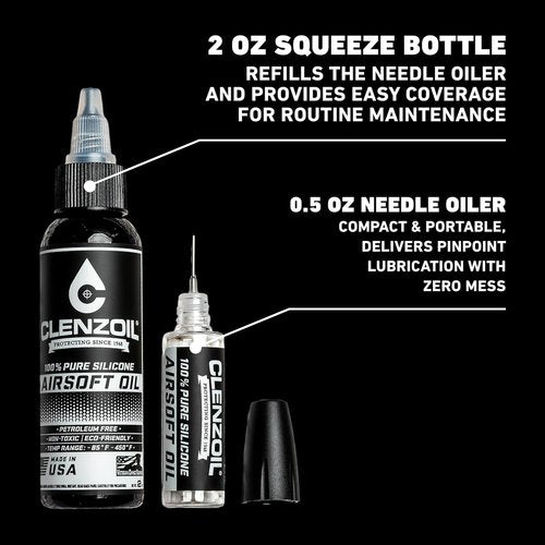 Clenzoil Airsoft Oil - 2 oz Silicone Lubricant for Air Rifles & Pistols | USA-Made Combo Pack