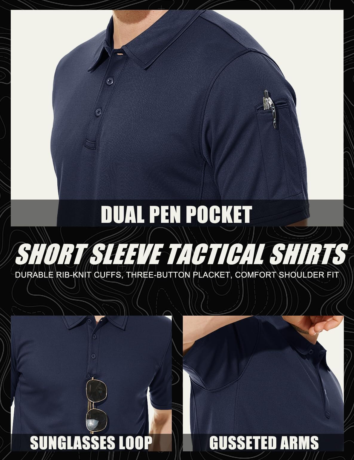 MAGCOMSEN Navy Blue Polo Shirts for Men T Shirts Short-Sleeve Hiking Shirts Hunting Shirt Tactical Shirts Navy XXL