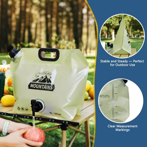 Coipdfty Water Jug Camping 2.1 Gallon Collapsible with Spigot, BPA Free Portable Water Pouch Foldable Water Bags for Outdoor Hiking, Travel and Emergency & Water Storage Containers (Beige-1Pcs)