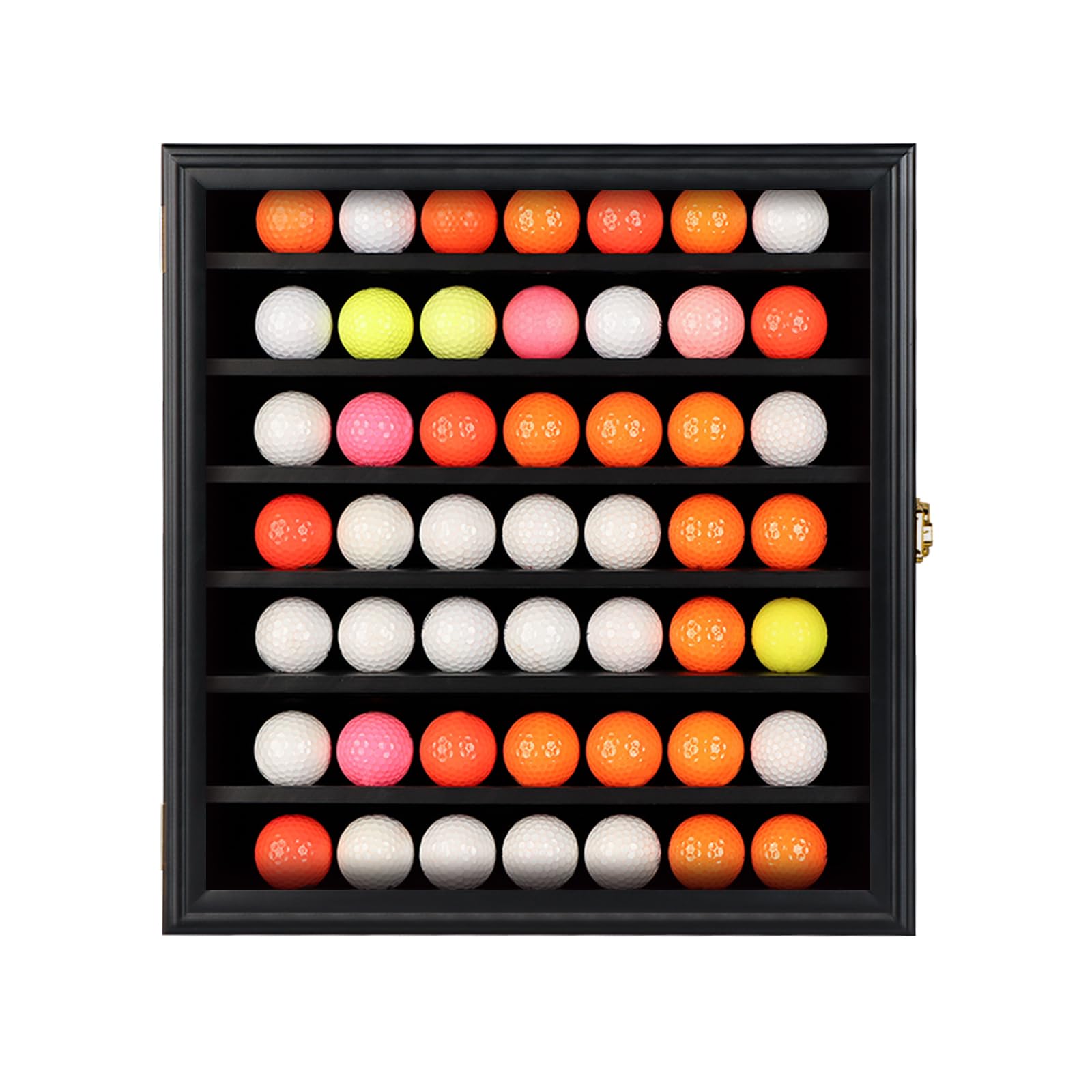 KCRasan 49 Golf Ball Display Case Lockable - Golf Ball Holder Gift for Golf Enthusiasts - Golf Ball Display Rack Cabinet for Wall Mount Real Glass Door, Black