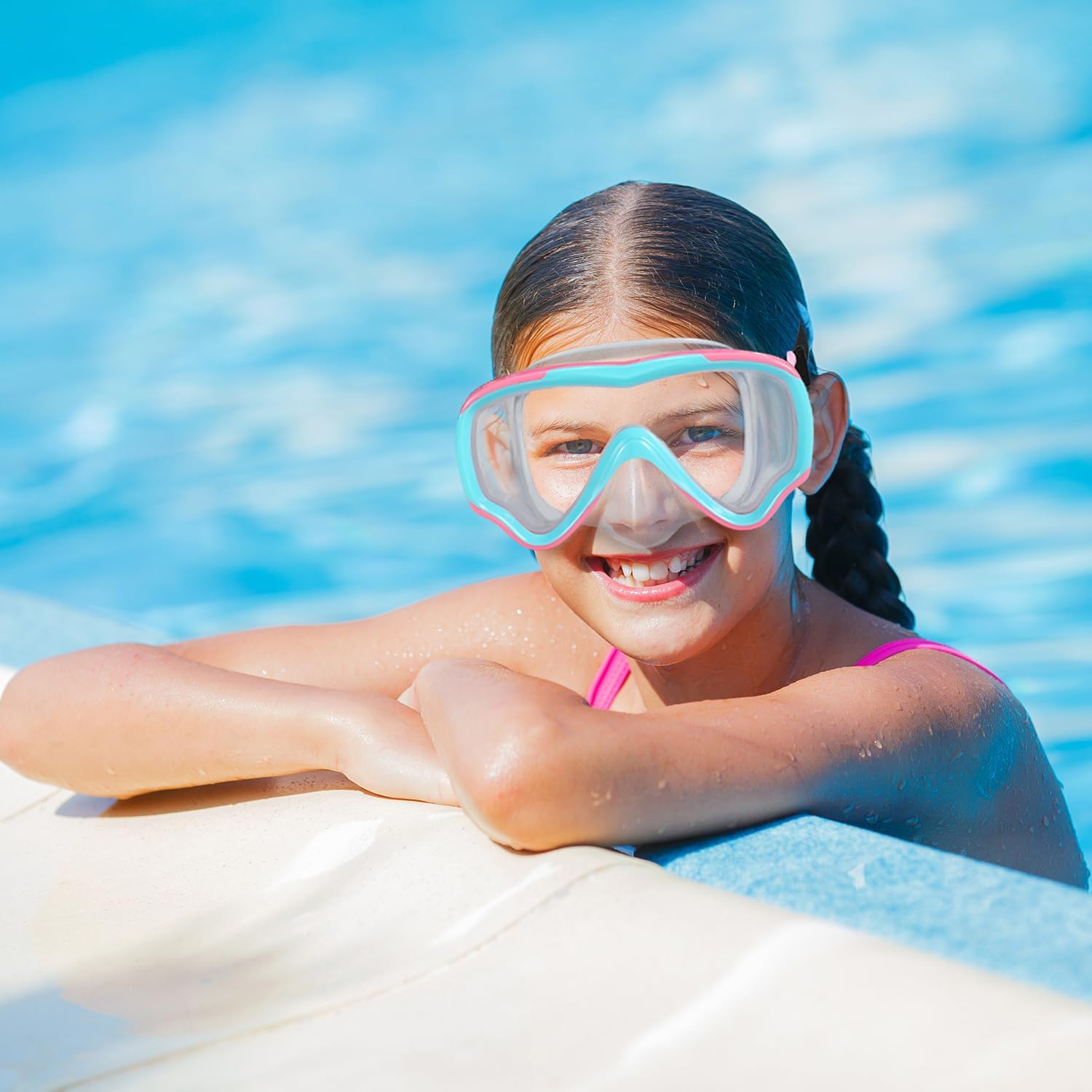 Skiennix Swim Goggles for Kids 6-14 | No Tangle Strap & Nose Cover for Youth Diving