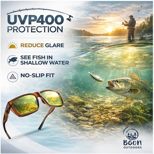 Bgon Outdoors FISHING Polarized UV400 sunglasses for lake, river, stream, and ocean fishing. Lightweight, durable comfort.