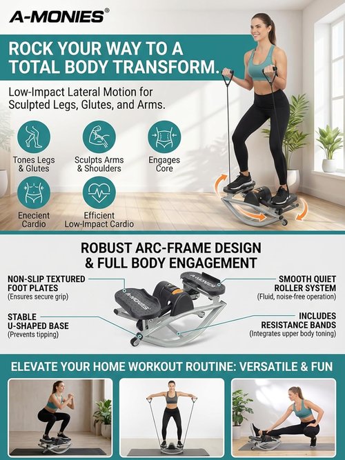 Lateral Rocking Fitness Stepper - Low-Impact Home Workout Machine for Knees & Joints | Compact Design