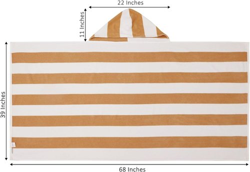 COTTON CRAFT Hooded Beach Towel – Oversized 39 x 68 Towel with Hood for Adults - 100% Ringspun Cotton Velour Terry Towel - 450 GSM Super Soft Plush Absorbent Quick Dry Bath Wrap – Cabana Stripe Linen