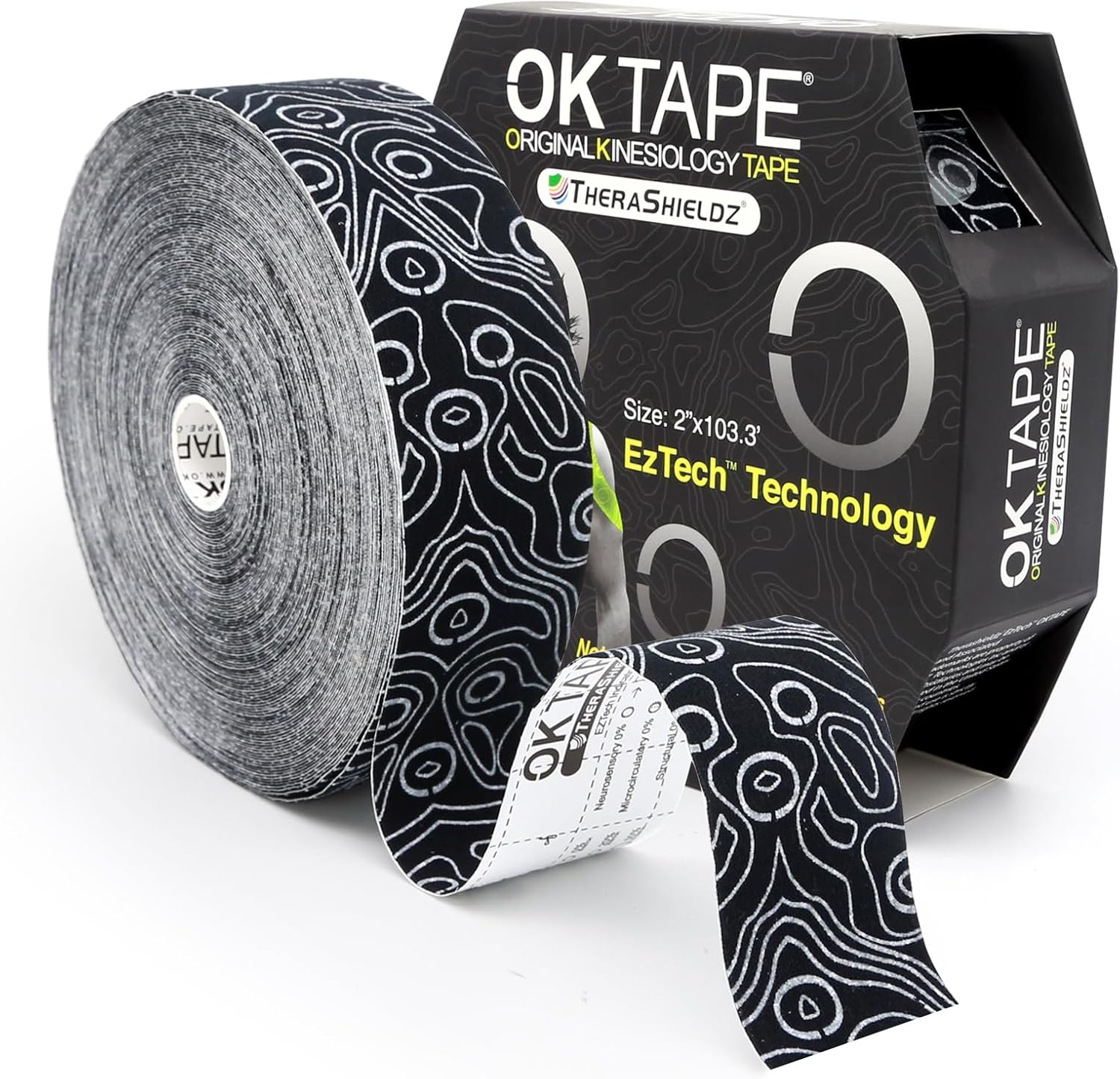 OK TAPE Kinesiology Tape - Pro Adhesive, Water-Resistant, Elastic Athletic Tape | 103 Feet, Black, Latex-Free