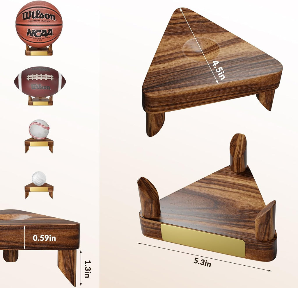 Skiennix Personalized Ball Display Stand - Custom Engraved Solid Walnut Holder for Basketball, Football, Soccer | Multi-Ball Rack for Autographed Sports Memorabilia