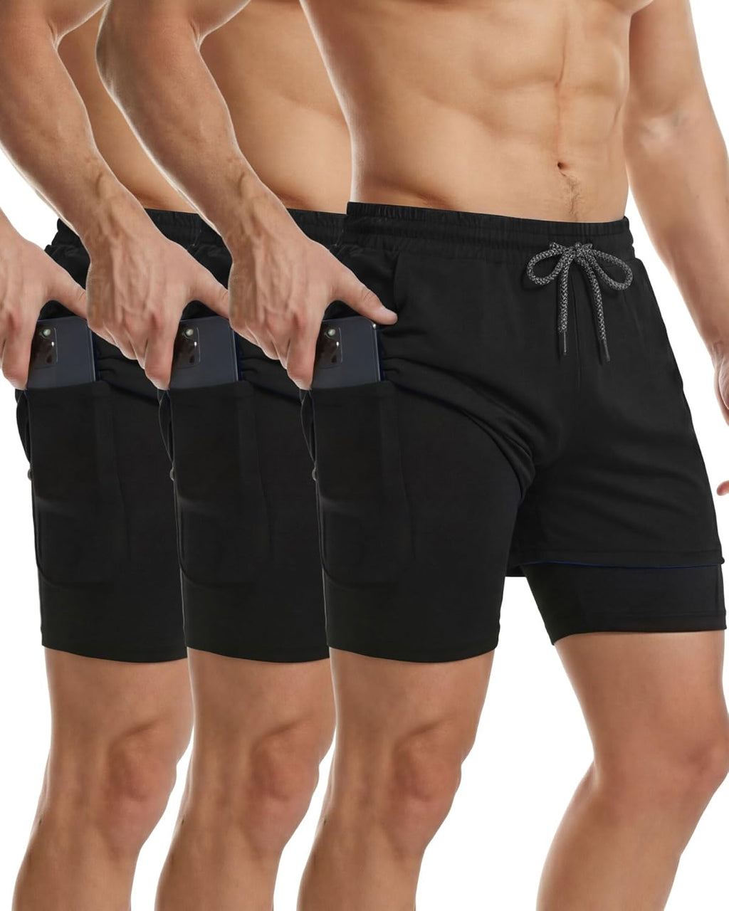 Sureio Men's 2-in-1 Quick Dry Workout Running Shorts - 5 Inch Athletic Gym Shorts with Pockets