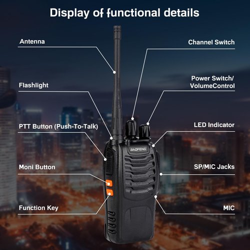 Baofeng Walkie Talkies 888S Rechargeable Long Range with Earpieces for Adults, 16 Channel Professional Radio Handheld Two Way Radios Li-ion Battery and Charger Included (6pack with 6earpiece)
