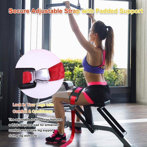 Padded Nordic Curl Bench Stabilizer Strap 66-Inch Adjustable Anchor Belt with Heavy-Duty Buckle for Lat Pulldown, Leg Extension, Dumbbell Press & Home Gym Training