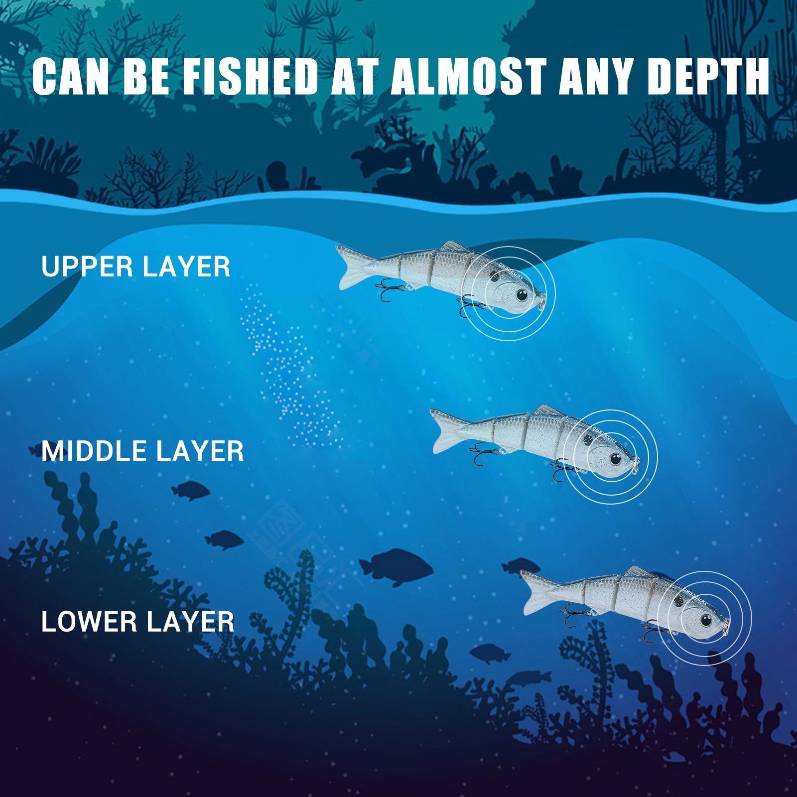 TRUSCEND Easy Catch Swimmax, Magic Noisy Turbulent Wiggling and Vibrating Actions for More Bites, Segmented Swimbait Jointed by Metal Hinge, Lifelike Fishing Lures for Relax Family Fishing
