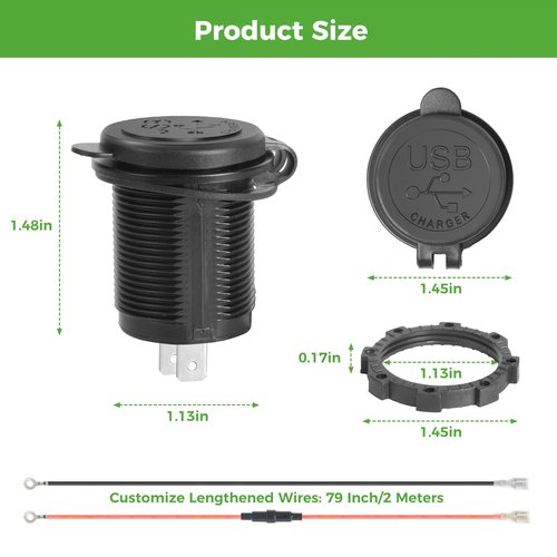 10L0L Golf Cart Dual USB Charger/USB Port/Quick Charge 3.0 USB Outlet Universal fit EZGO Club Car and Yamaha, Also fit Motorcycle,ATV,Boat etc.12V-24V Input