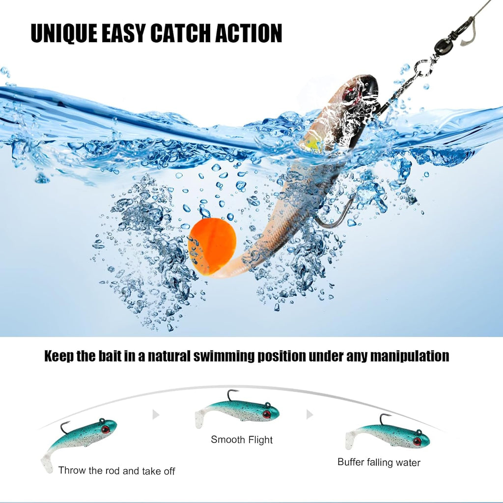 Skiennix 5Pcs Pre-Rigged Soft Lures - Paddle Tail Sinking Swimbaits for Bass & Trout | 3.35in/0.43oz